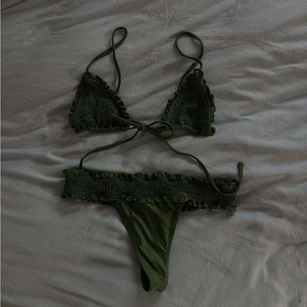 Frankie’s bikinis olive green top and bottom set